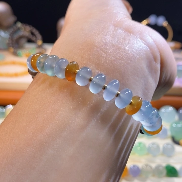 翡翠18K金镶嵌吊坠(不含链)翡翠小鼓珠手串