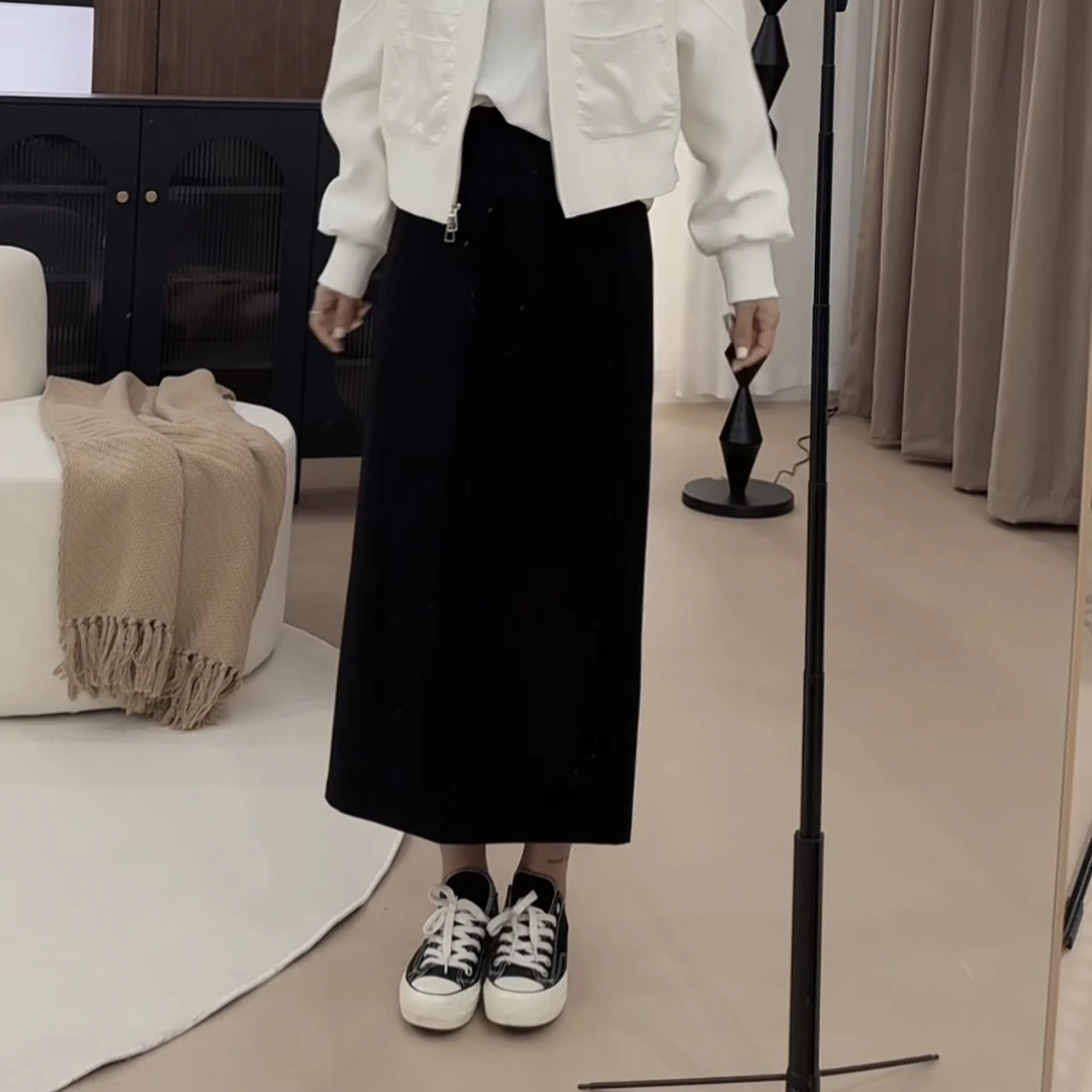 伟丽店3129款【后开叉半身裙】春季松紧腰后开叉一步半身裙显瘦气质