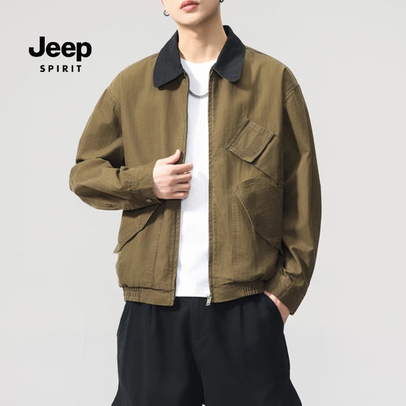 吉普2025秋冬季男工装风秋装外套翻领外套宽松日系夹克上衣男装