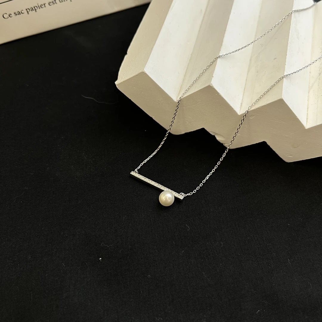 非金属仿珍珠项链 坠链日韩一字图案小众精致自然素款女