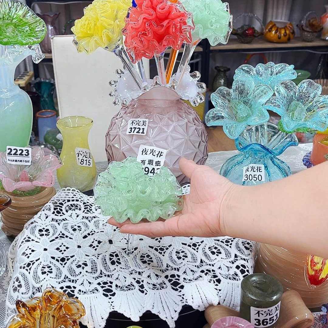 夜光花头3943瑕短杆 家悦琉璃工艺品裂