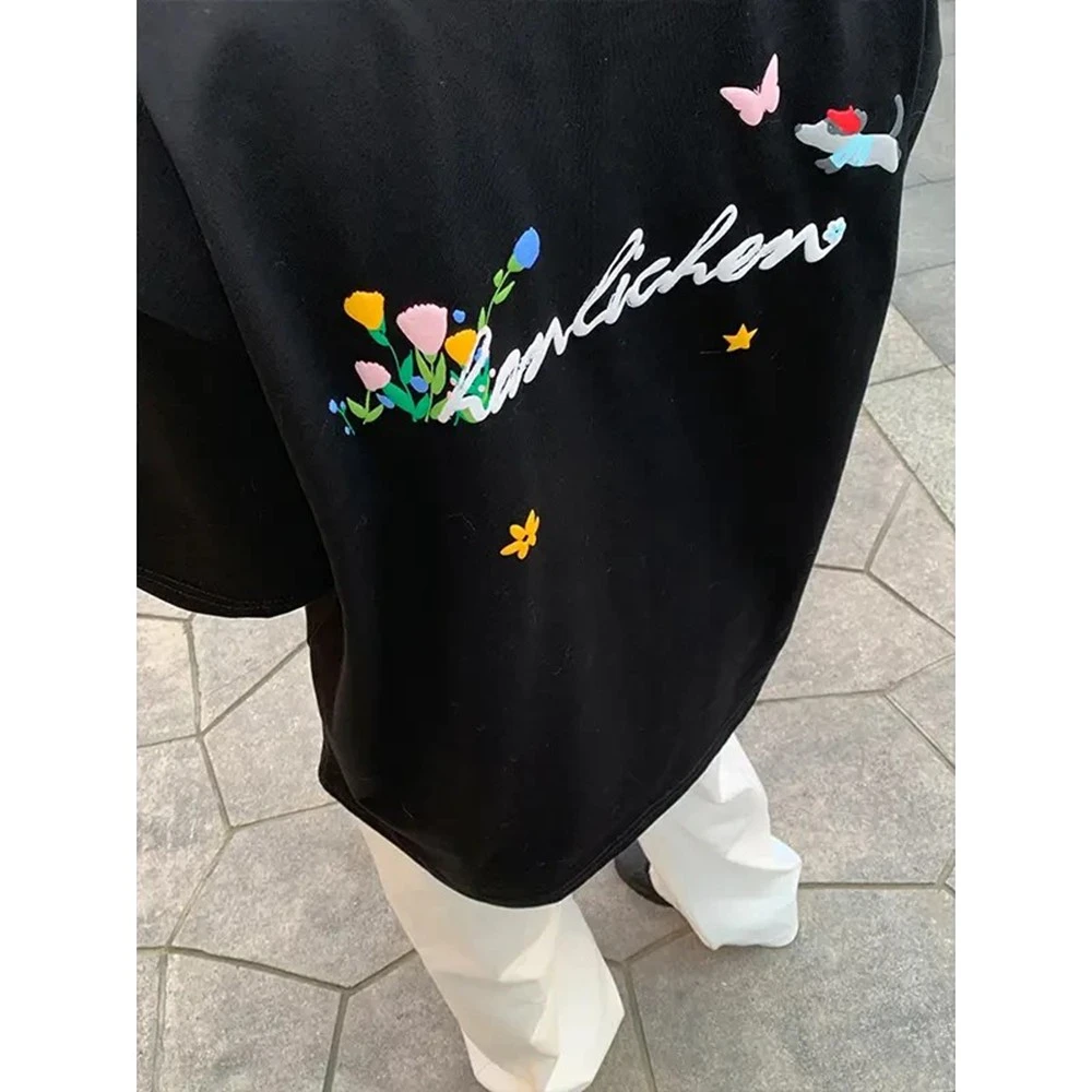 字母发泡印花t恤男夏季300g重磅三本针精梳棉短袖小领口情侣半袖