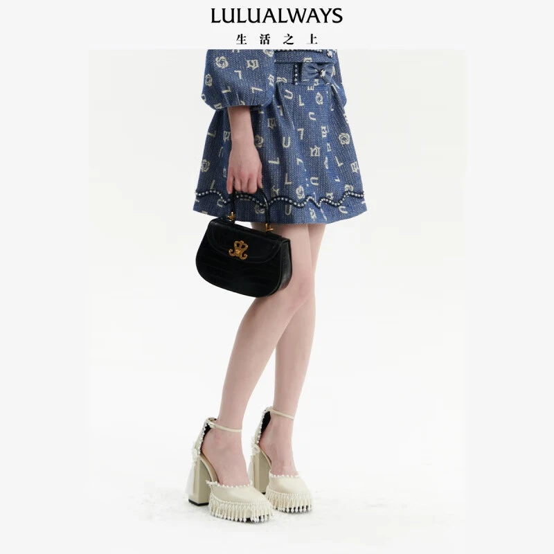 LULUALWAYS春新款A字蝴蝶结短半裙LOA4008