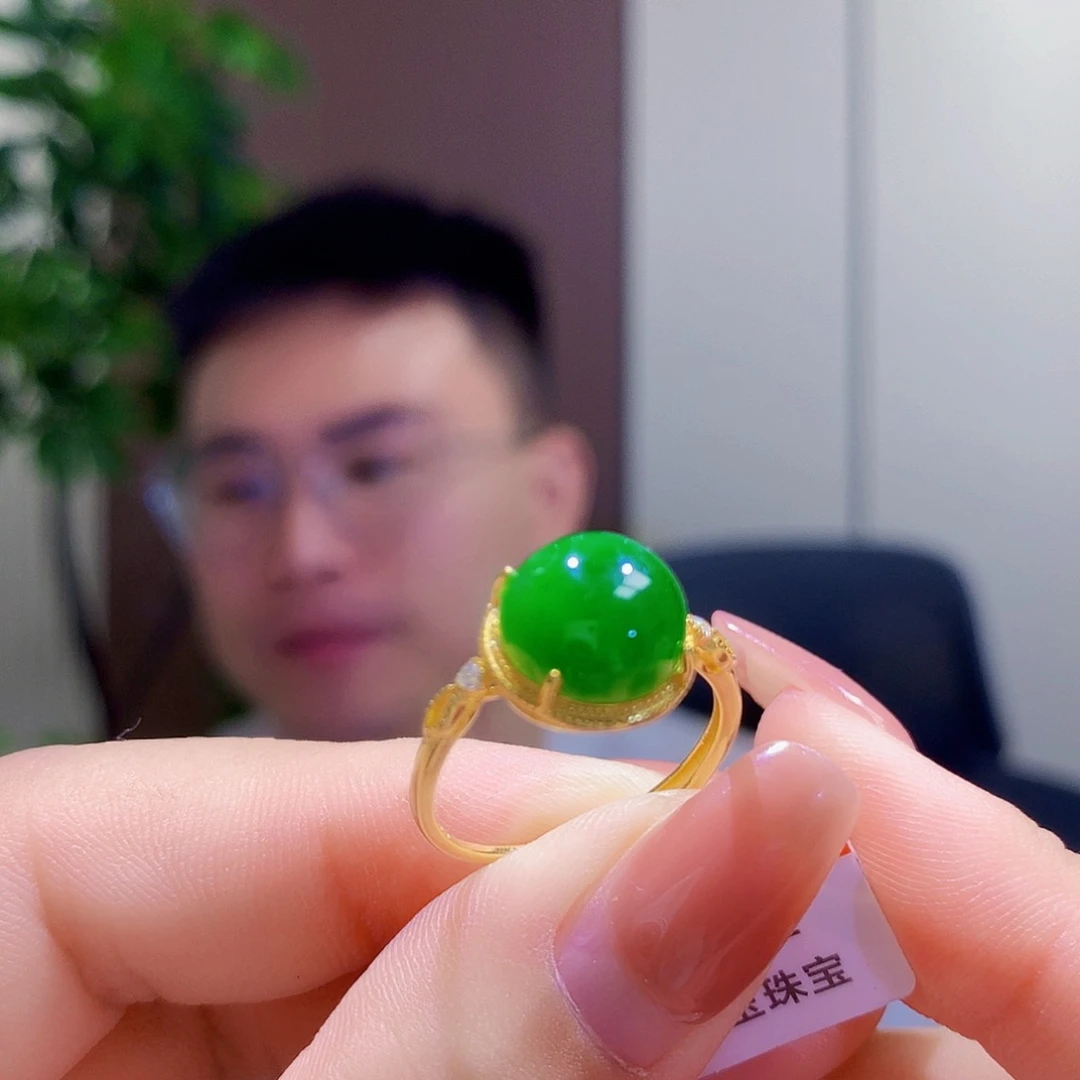 和田玉（碧玉）戒指银S925镀金镶嵌