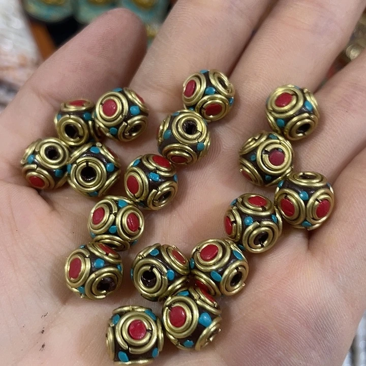 合金玛瑙/玉髓珠宝半成品4颗圆鼓珠