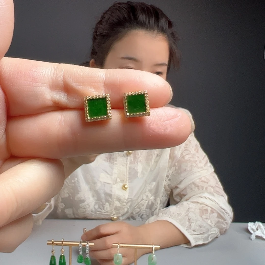 翡翠银S925镶嵌耳饰天然翡翠