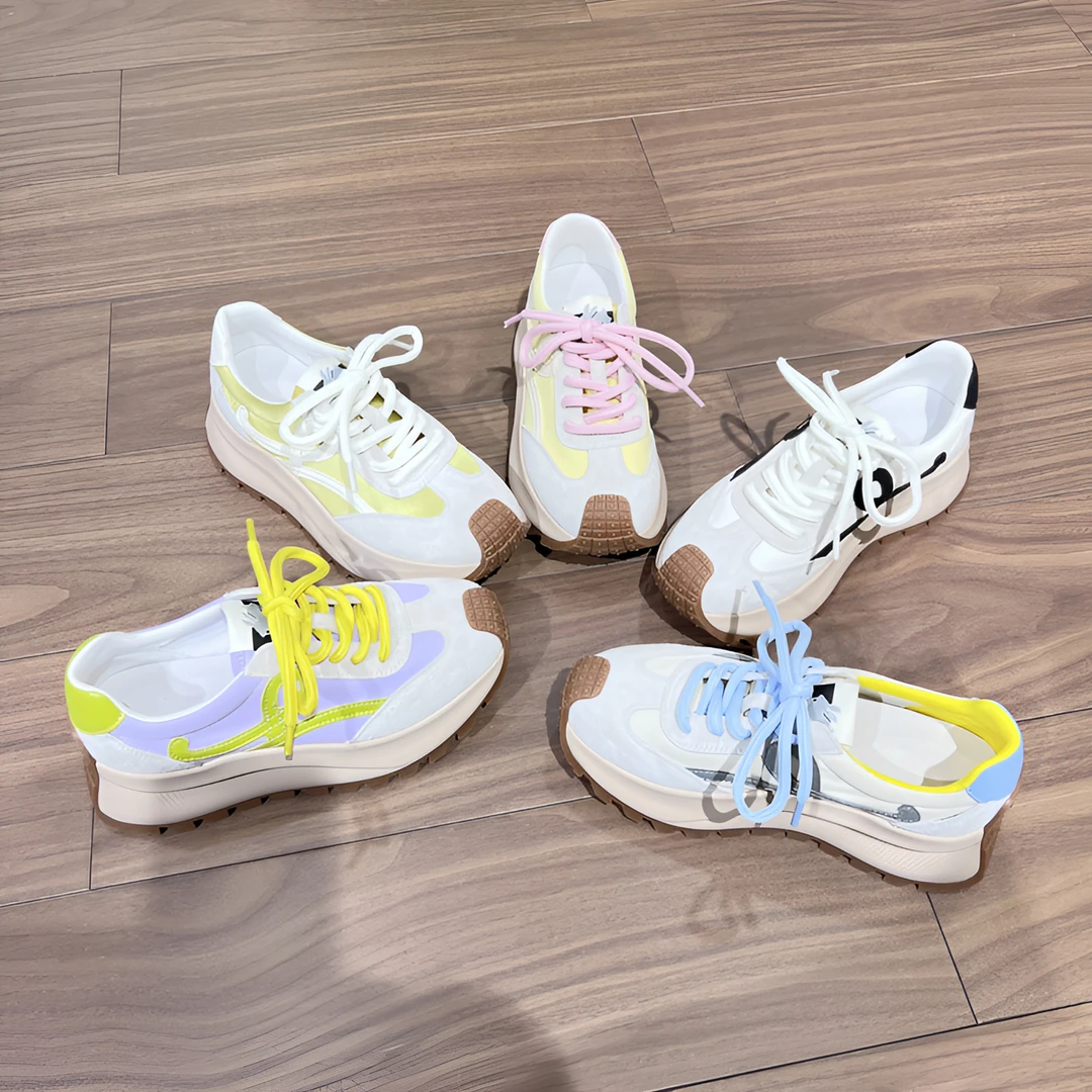 AY2583夏季低帮新款厚底增高透气韩版女鞋百搭时尚拼色系带潮鞋