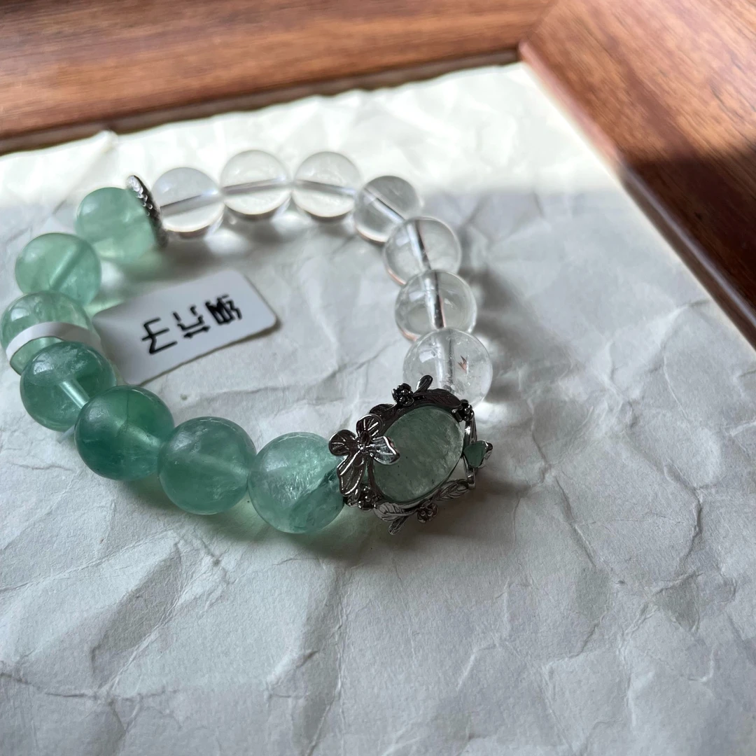 天然水晶-白水晶+绿萤石原创小众设计-101