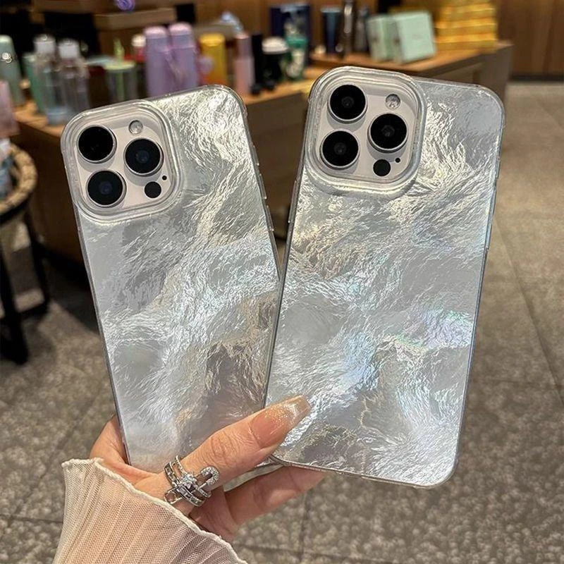 奥菲顿冰川纹白月光锡纸纹适用iPhone16手机壳华为vivo小米oppo套