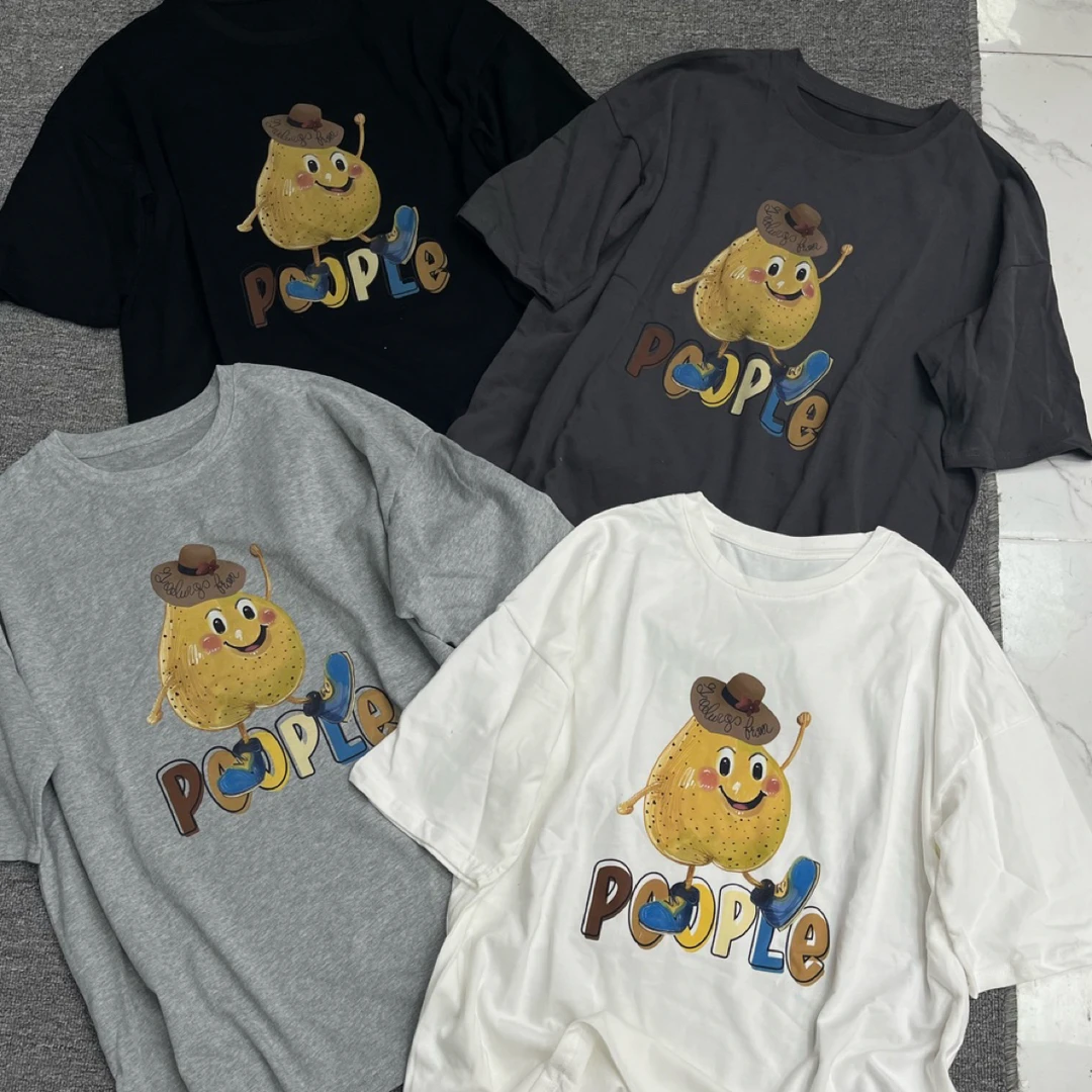 阿梅家印花磨毛秋款圆领短袖透气T恤情侣潮流休闲可爱风时尚宽松