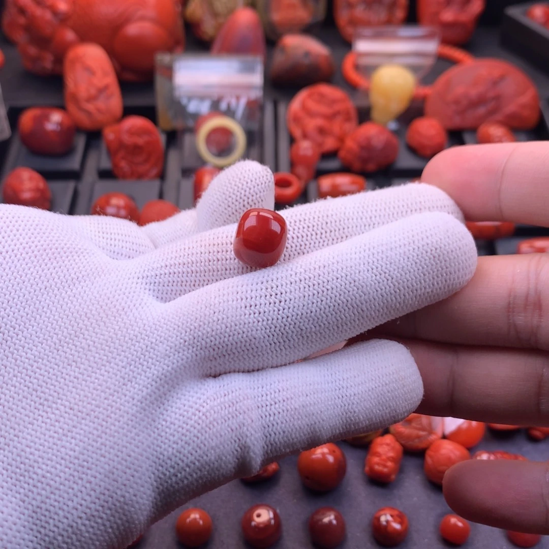 南红玛瑙未镶嵌川料瓦西原矿玫红火焰纹老型单珠12.6mm