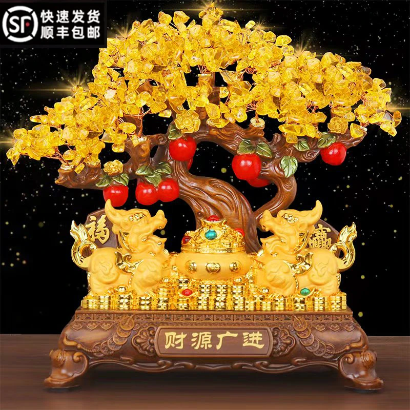招财貔貅一对聚宝盆水晶发财树摆件客厅酒柜玄关装饰开业乔迁礼品