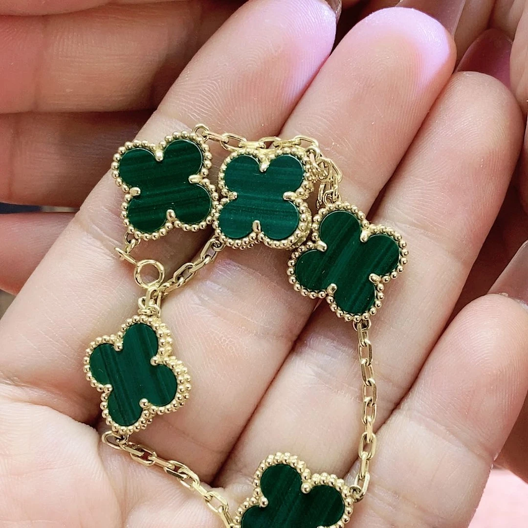 孔雀石手链18K金镶嵌