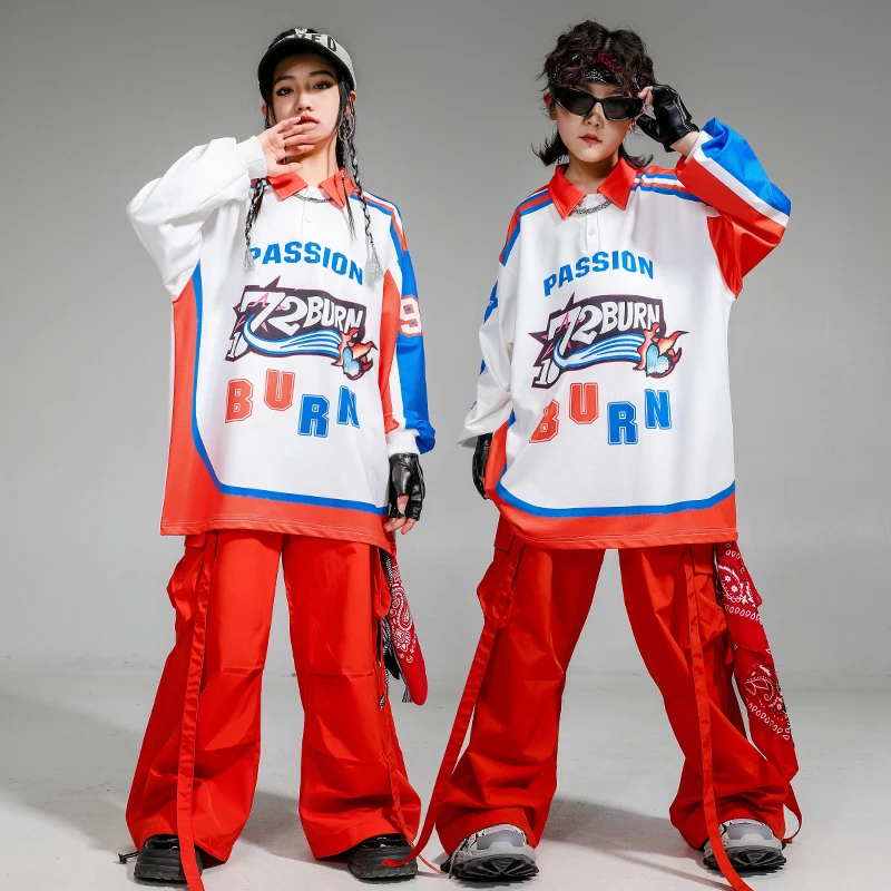少儿街舞服装男女童潮牌POLO衫工装裤套装儿童hiphop架子鼓演出服