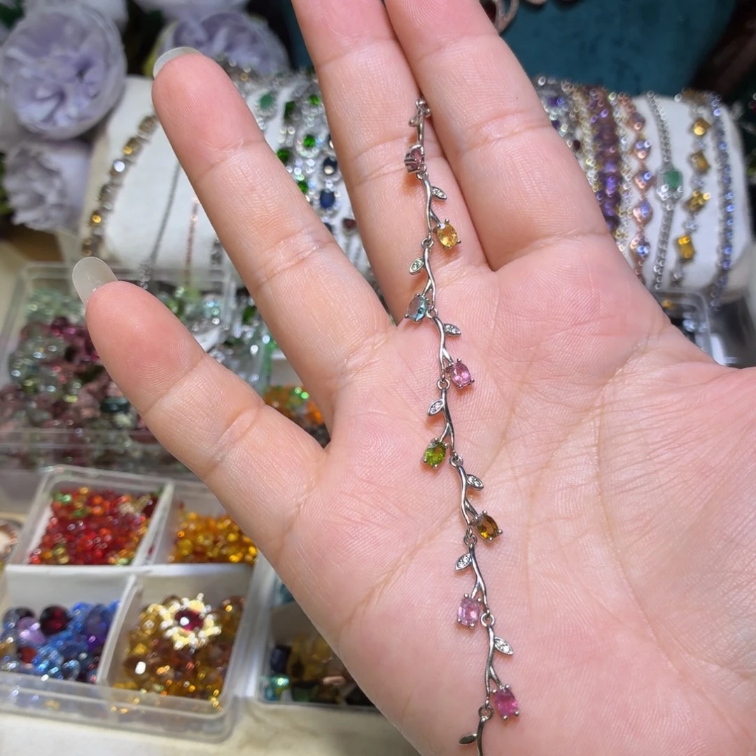 手链碧玺银S925镶嵌