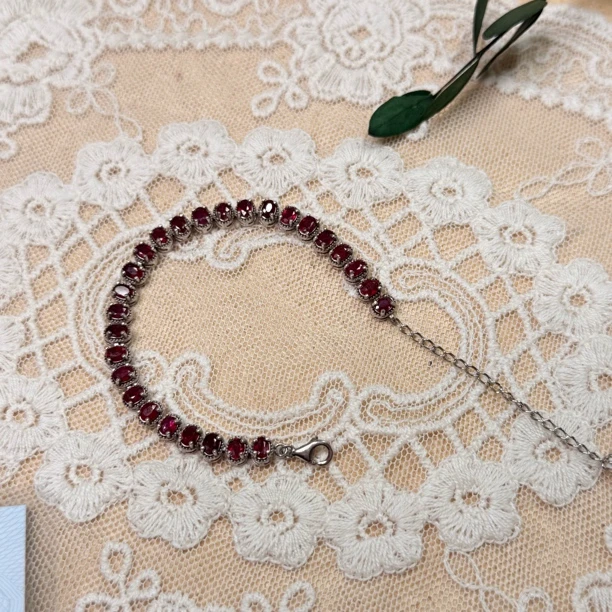 90新  【六六中古】孤品银925红宝石手链th6594手围18