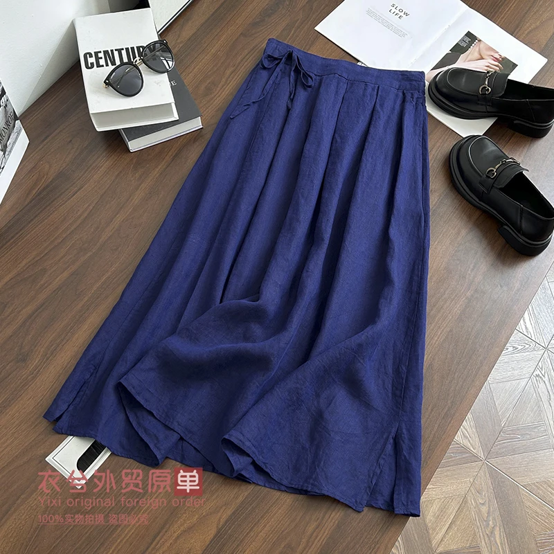(文艺细腻亚麻半身裙)8658夏季侧腰绳高腰简约休闲半身裙W