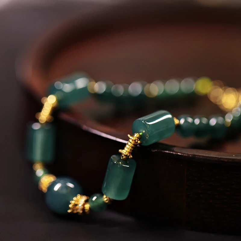 高定设计款天然A货翡翠桶珠圆珠手串手链时尚气质百搭 KBR1024111