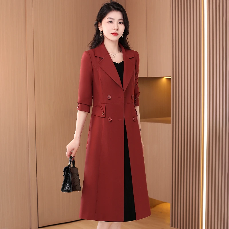 红色高贵杭州意法风衣外套女2025新款春秋欧货时尚洋气中长款大衣