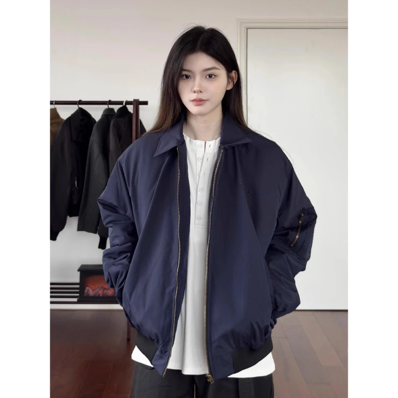 美式藏青色飞行员夹克男款春秋季vibe潮牌复古高级感cleanfit外套