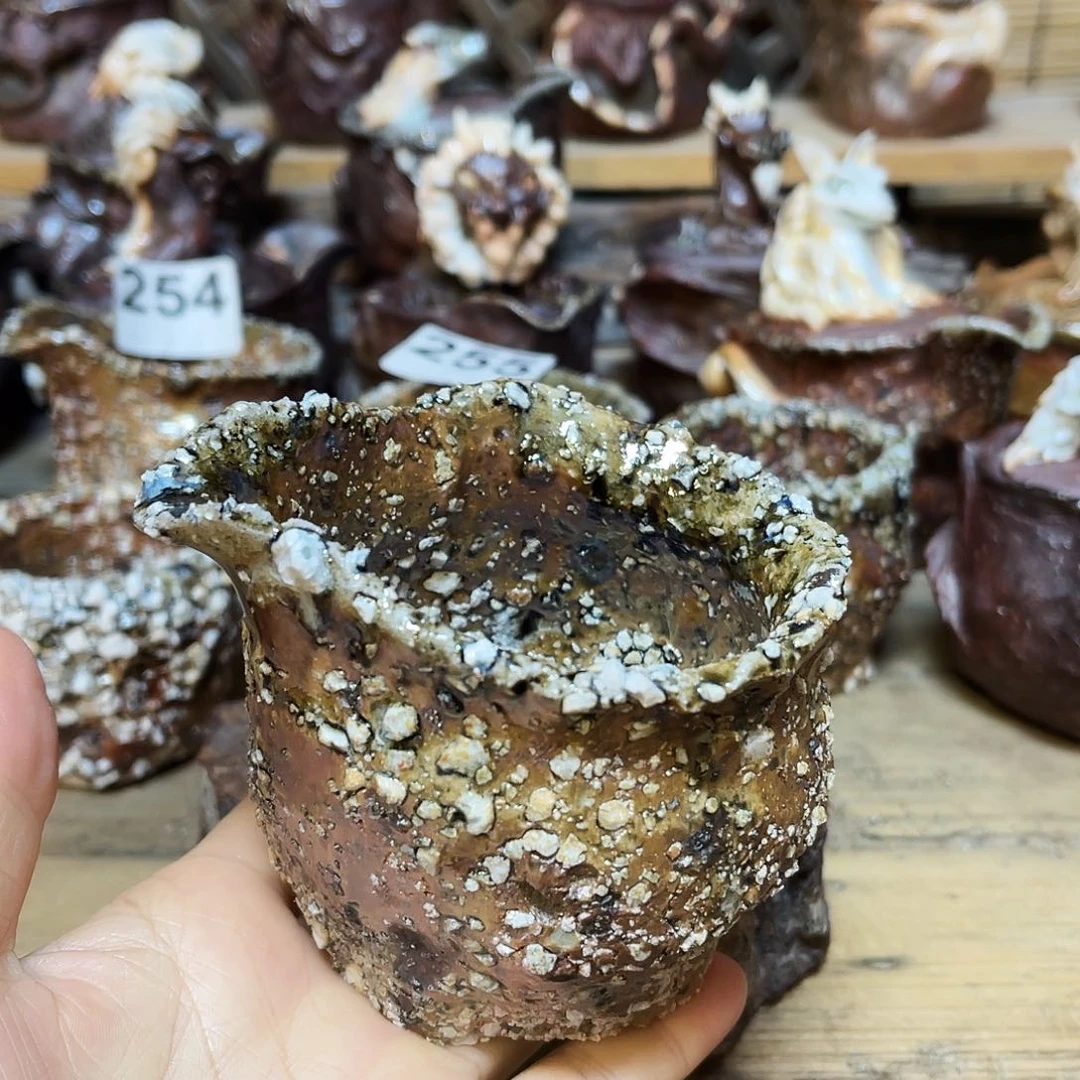 杯柴烧手捏石头杯粘底