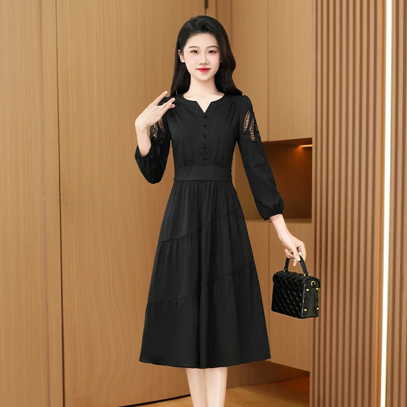 优雅新款气质时尚大气减龄休闲收腰显瘦连衣裙24289-DXD