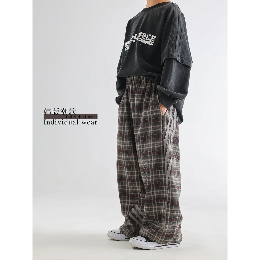 in 爱：mp25春季男童百搭洋气格子裤韩版儿童简潮复古休闲裤5022