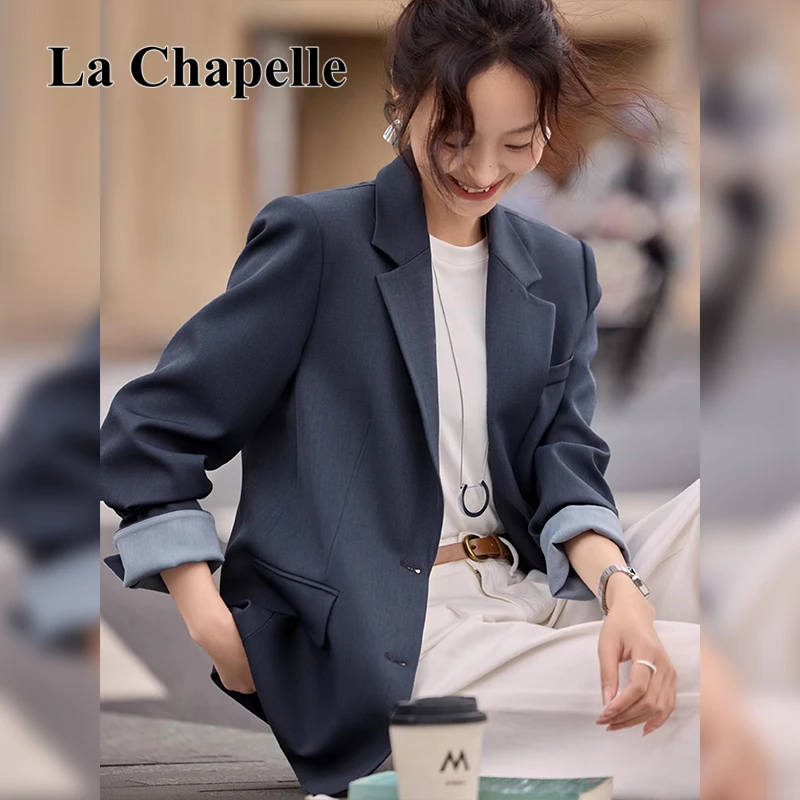 拉夏贝尔撞色简约正装西服外套女2025秋季新款职场通勤显瘦小西装