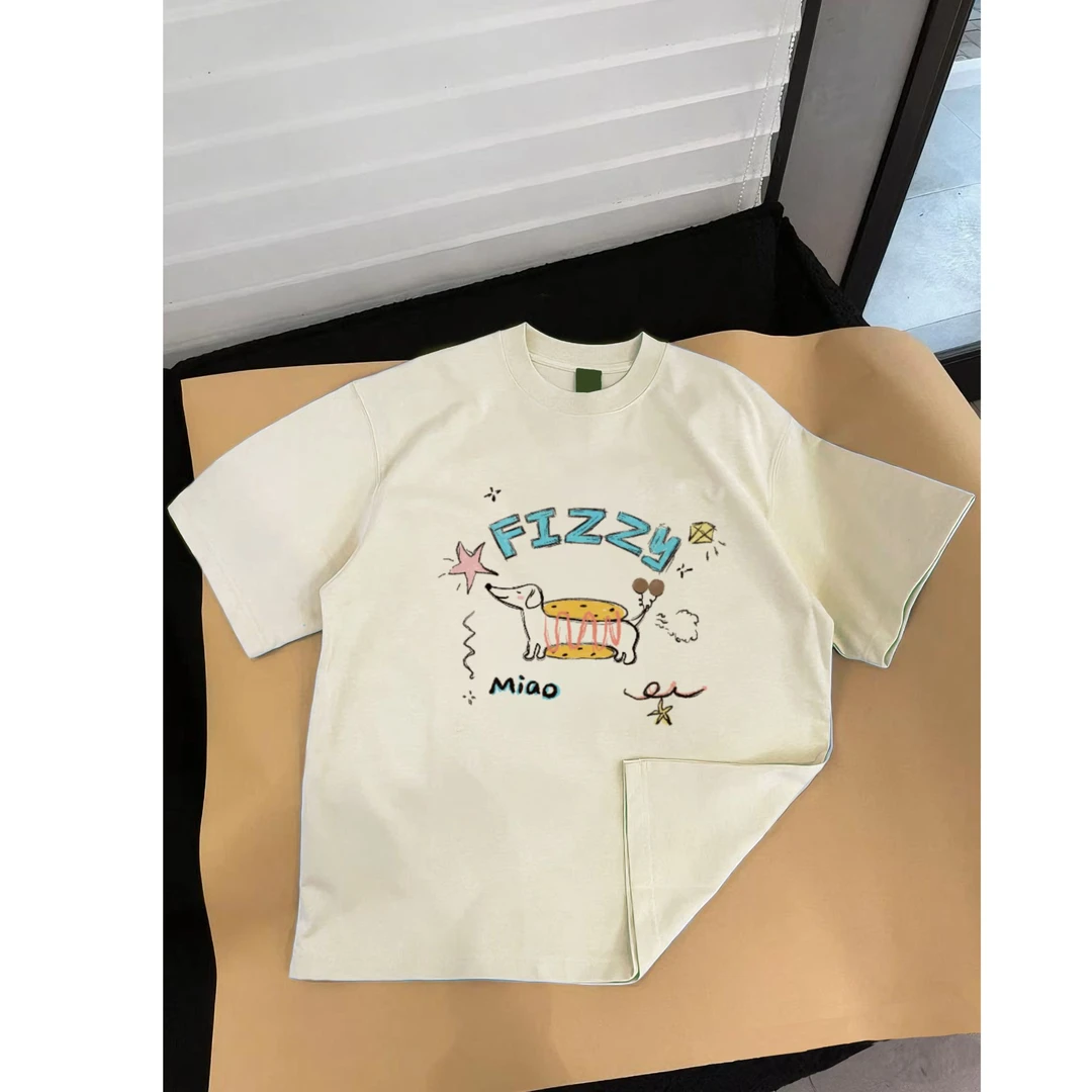 纯棉印花T恤休闲百搭夏季初秋宽松潮流学生白色