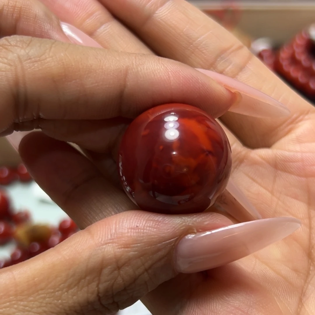 未镶嵌珠子南红玛瑙牛血红火焰单珠 约23.6m m