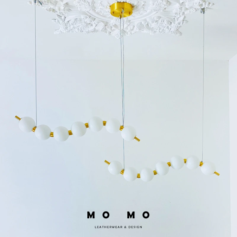 法式餐厅吊灯现代简约奶油风设计师吧台岛台长条珍珠项链泡泡吊灯