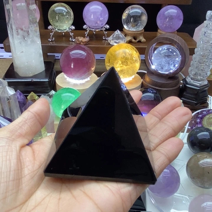 水晶摆件未镶嵌6**顺天然黑曜石金字塔