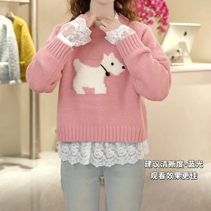 冬季韩版设计感狗狗卡通小版圆领简约风长袖针织上衣LK2501139