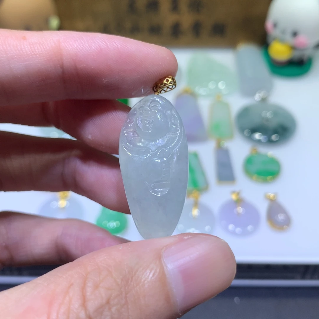 翡翠18K金镶嵌吊坠(不含链)