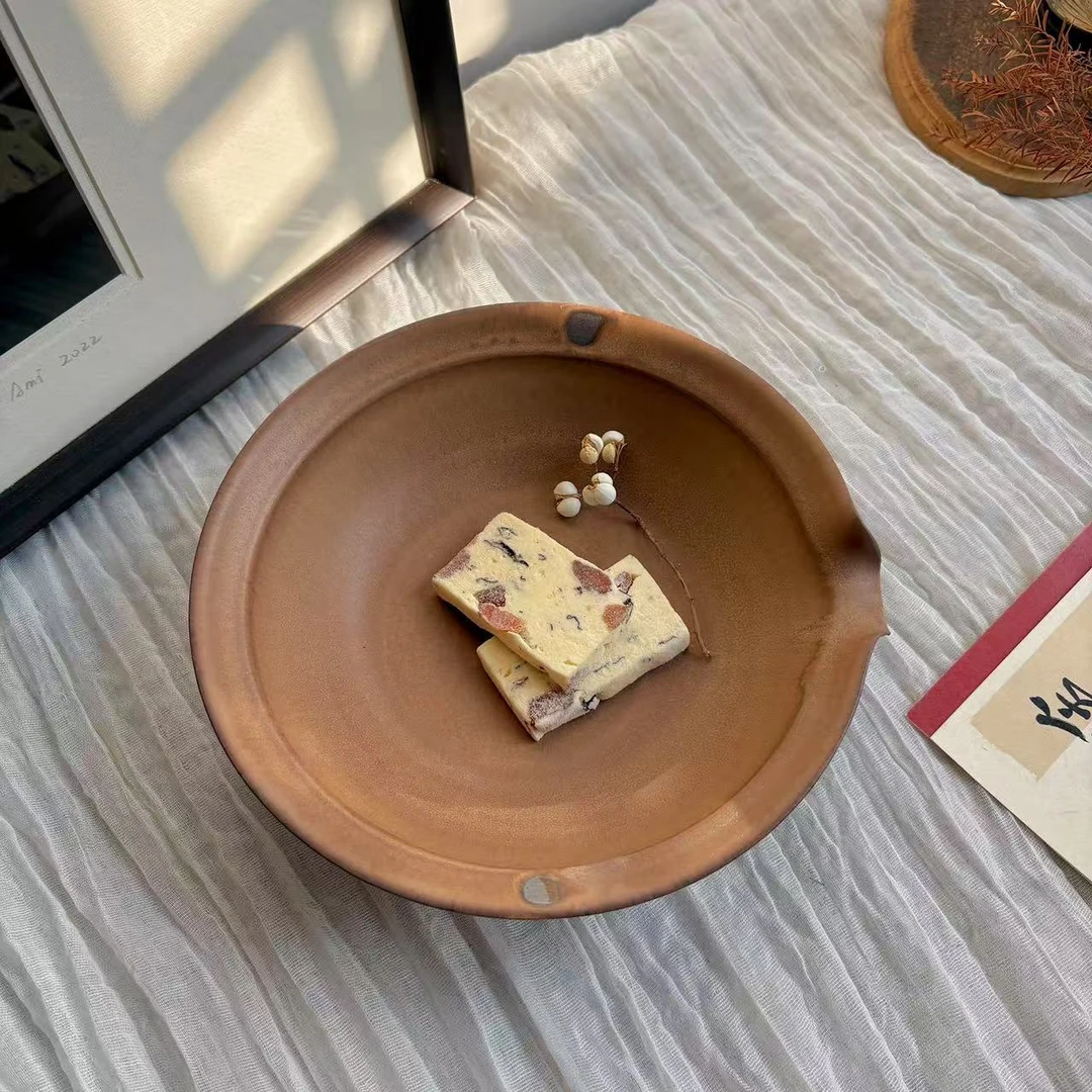小喜宅 棕迹鸭嘴盘碗（尺寸约19.5cm）