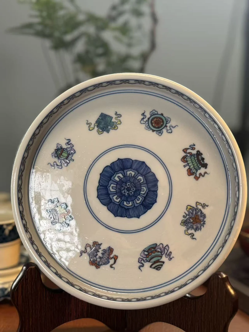 A335【景墨春风】景德镇手工手绘斗彩八宝壶承    18.5cm