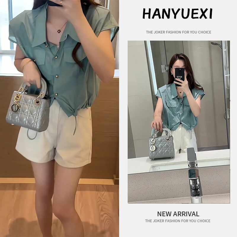 夏季一整套女装2025新款韩版休闲气质遮肚显瘦短袖衬衫短裤两件套