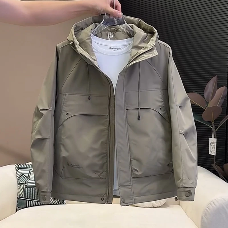 春秋季新款男士冲锋衣夹棉夹克棉服2025加厚防风工装连帽二棉外套