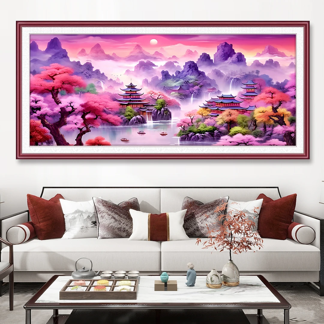 紫气东来十字绣2025新款高级客厅简约现代大气风景山水画手工自绣