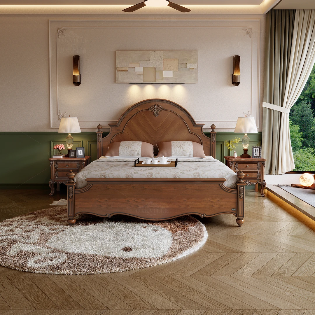 奥克维尔美式实木床1.8米法式复古奢华1.5米双人榆木主卧大床