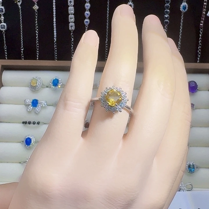 戒指黄晶银S925镶嵌