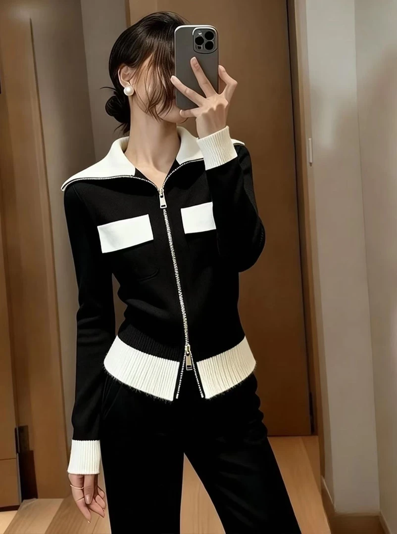 SS5645巨好看穿搭独特漂亮上衣小众设计感时尚洋气黑色针织开衫