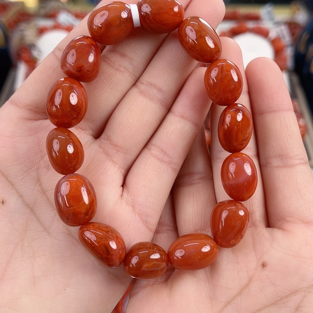 南红玛瑙未镶嵌瓦西柿子红随形单圈