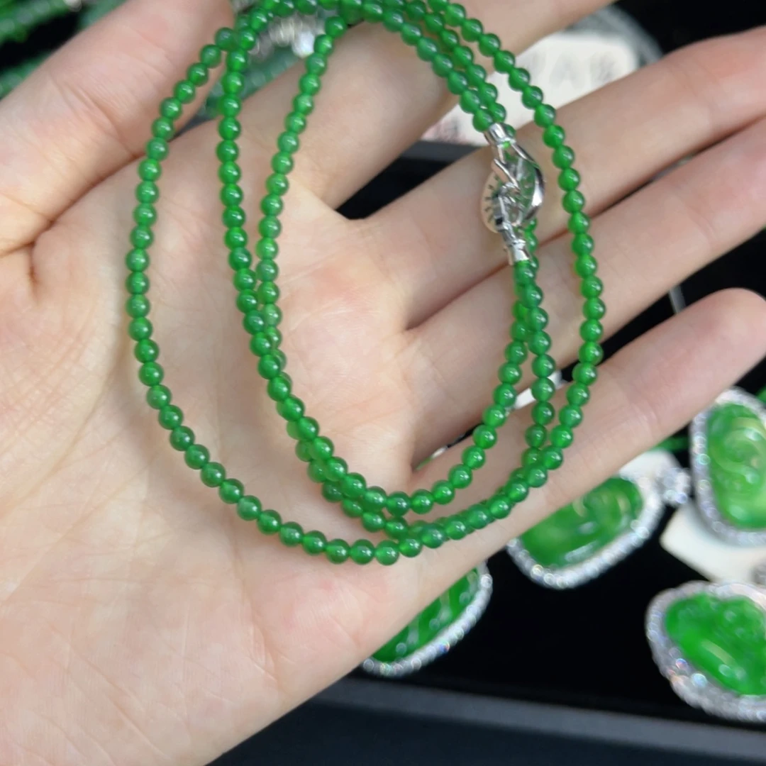 银S925镶嵌戒指翡翠小米珠项链