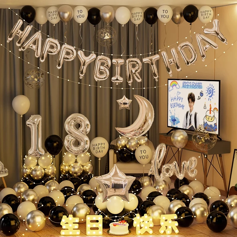18岁生日布置装饰场景男孩女孩十八成人礼快乐会场仪式感道具气球
