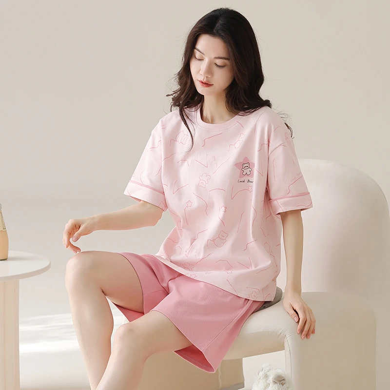 夏季新款优质棉休闲甜美女款睡衣家居服可外穿