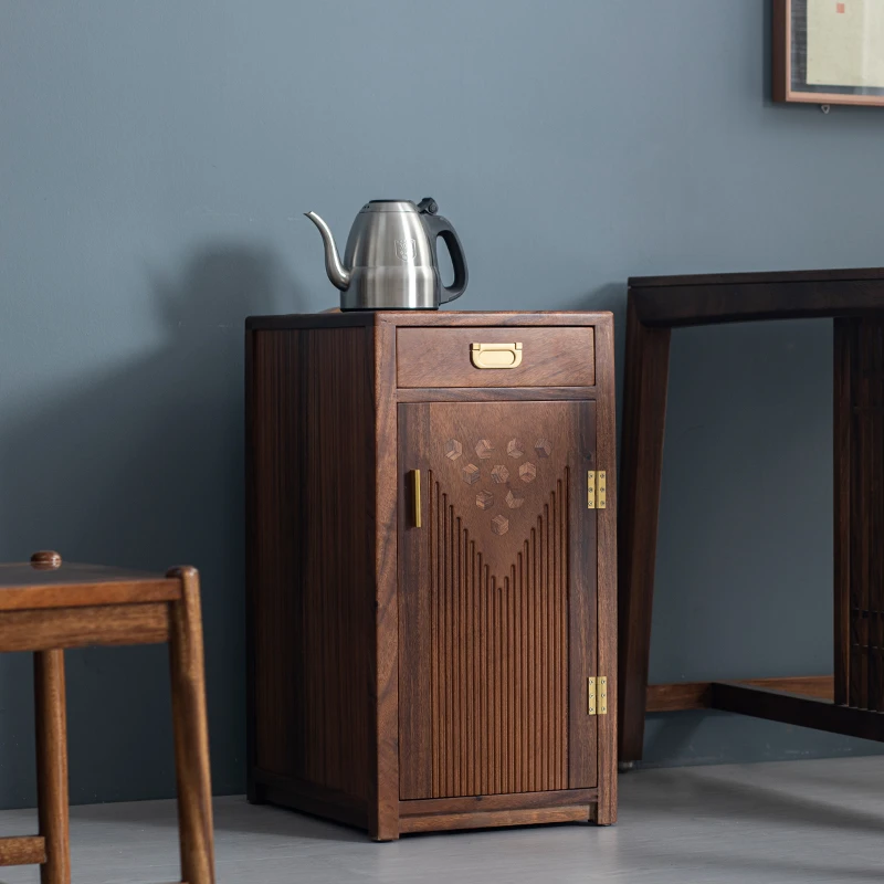 胡桃木移动茶水柜实木茶吧几家用沙发边柜客厅家用烧水一体边柜