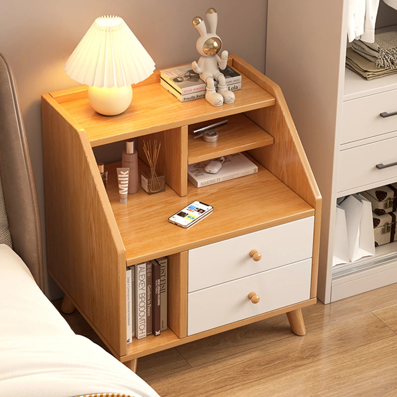 床头柜约卧室小型出租房收纳床边柜子迷你欧实木腿置物架