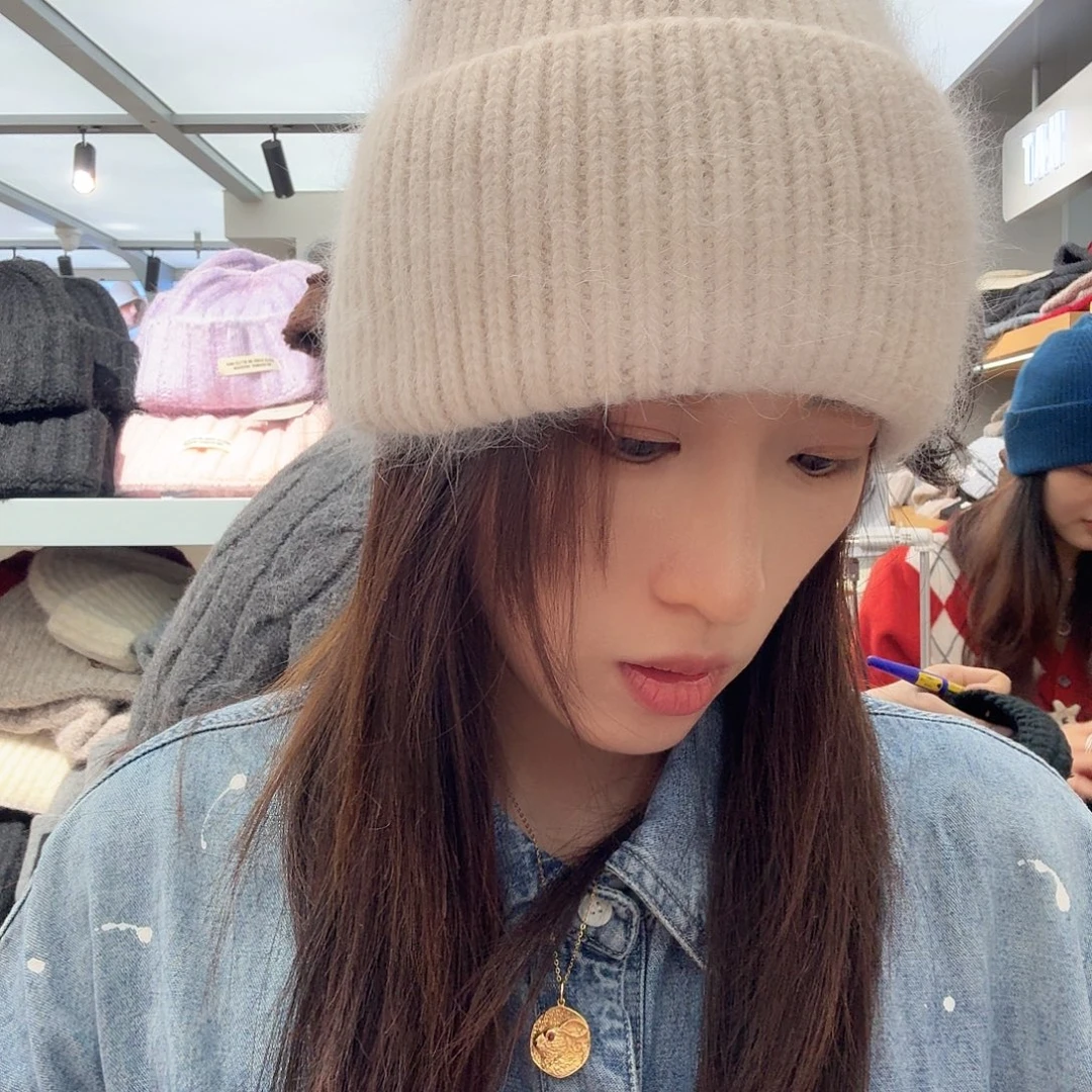 纯棉兔毛毛线帽氛围感