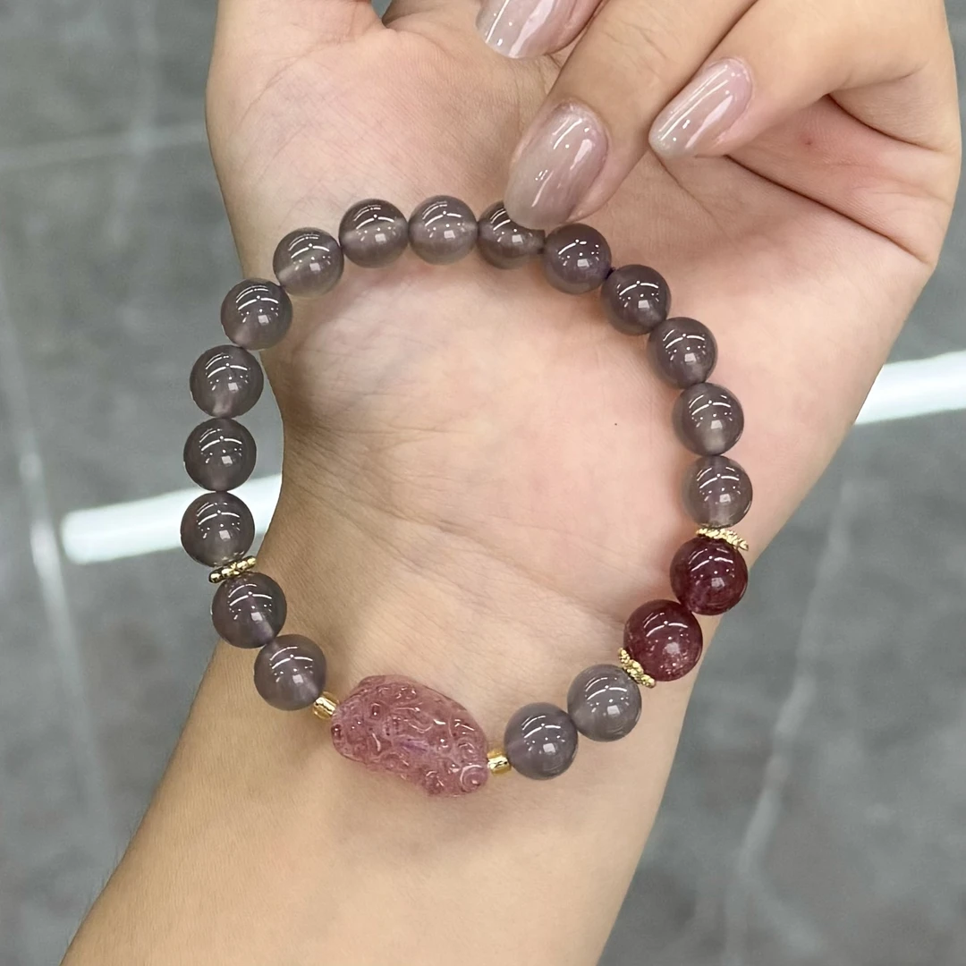 灰玛瑙手串百搭草莓晶貔貅原创气质手链（多样性发一件）B-148
